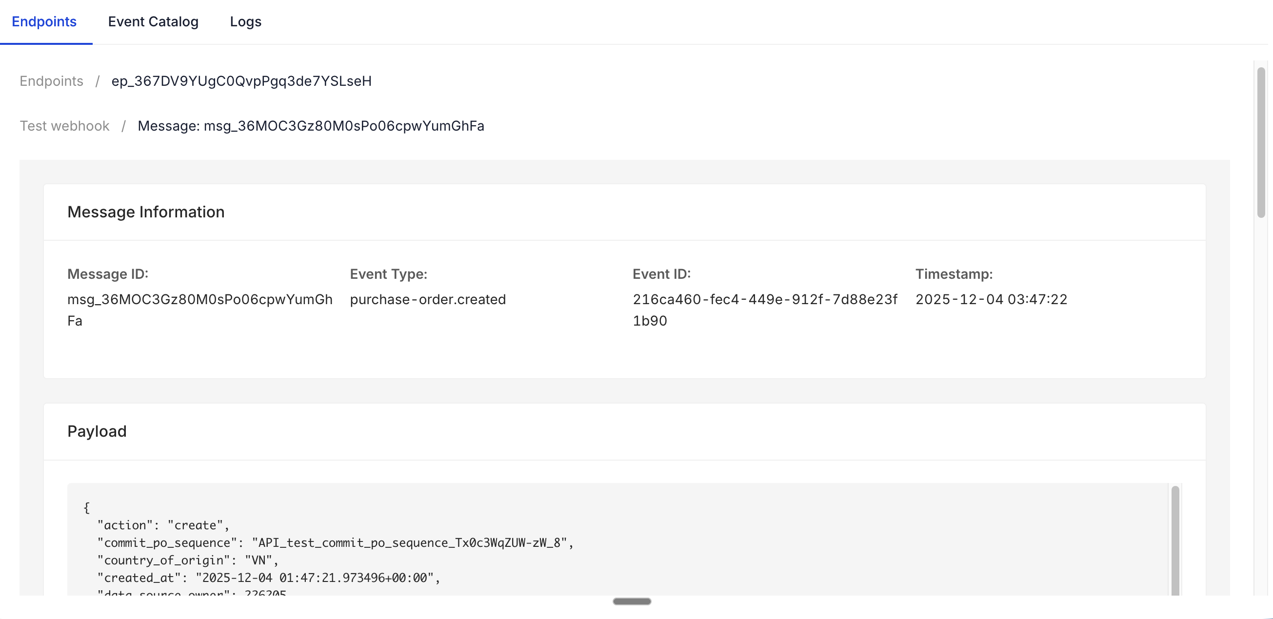 Message details payload